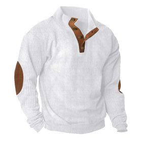 Corduroy Casual Stand Collar Long-sleeved Sweater (Option: White-S)