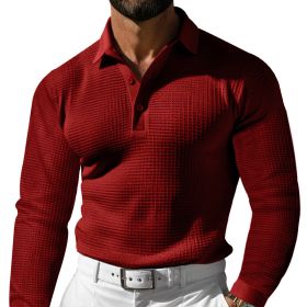 Lapel Button Long Sleeve Vacation Casual T-shirt (Option: Purplish Red-M)