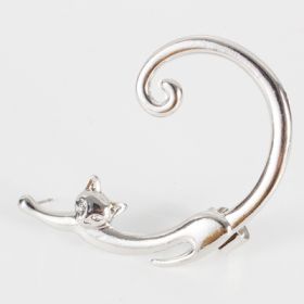 Single Piece Punk Style Cat Post Earring with Ear Cuff Rock Animal Black Stud Earring (Option: silver)