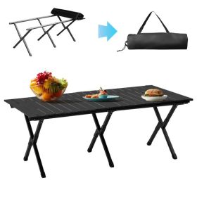 116X60X42cm Black Camping Roll Table (Option: Black)