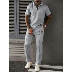 Casual Zip-Up Polo Shirt Top And Pants Two-Piece Set (Option: Gray-S)