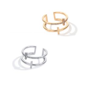 Double Cross Miniature Copper Inlaid Zircon Ring (Option: Gold and Platinum-1set)