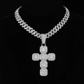 13mm Width Football Pendant Necklace,Full Diamond Cross Pendant Necklace, 3D Diamond Gold Zinc Alloy Stainless Steel Religious Zircon (Option: silvery)