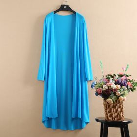 Womens Summer Ultra-Thin Mesh Chiffon Cardigan Mid-Length Plus-Size Cape Jacket (Option: Sky blue-XL)