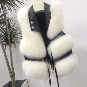 Women's Fashion Vest Fur Coat (Option: S-White fur black leather)