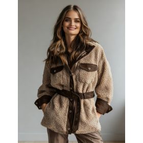 New Style Women's Autumn And Winter Clothing, New Style Women's Thickened Lamb Fur Stitching PU Leather Pocket Leather Belt Vintage Jacket (Option: M)