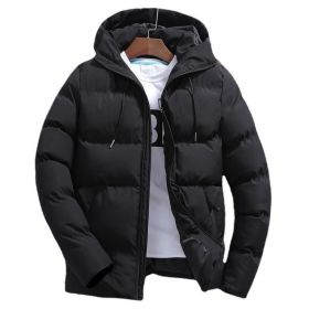 New Men's Pure Cotton Padded Jacket Hooded Coat (Option: Black-6XL)
