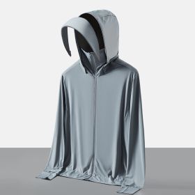 Ice Silk Big Brim Detachable Face Cover Ultraviolet-proof Sun-protective Clothing (Option: Male Glacier Gray-L)
