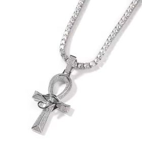 13mm Width Football Pendant Necklace,Full Diamond Eye Of Horus Cross Pendant Necklace, 3D Diamond Gold Zinc Alloy Stainless Steel Religious Zircon (Option: silvery)