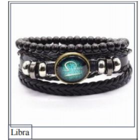 Vintage Braided Leather Cord Set Bracelet, Cowhide Hand Cord, Men's Leather Bracelet (Option: Libra)