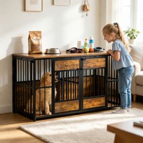 Wooden Dog Crate Furniture, Large Dog Kennel with Storage Top, Indoor Pet Cage (Option: Antique brown)