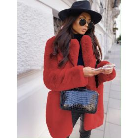 Temperament Long Sleeve Lapel Faux Fur Coat Solid Color Coat Women Fur Fur Women's Clothing (Option: Red-S)