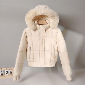 Thickened Fleece Jacket, Fashionable And Petite Hooded Short Long-sleeved Cotton Jacket (Option: Off white-L)