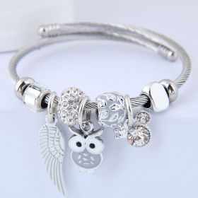 DIY Beaded Owl Angel Wings Pendant Stainless Steel Bracelet (Option: Grey)