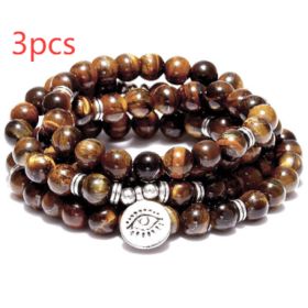 Amazon Stone Tiger Eye Stone Bracelet Necklace 108 Buddha Beads Lotus Bracelet (Option: Tigers Eye-3PCS)