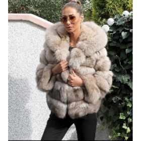 Women's Minimalist Hooded Patchwork Fur Grass Jacket (Option: Mi camel-M)