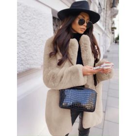 Temperament Long Sleeve Lapel Faux Fur Coat Solid Color Coat Women Fur Fur Women's Clothing (Option: Beige-S)