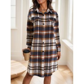 Plaid Print Long Length Jacket (Option: Brown-L)
