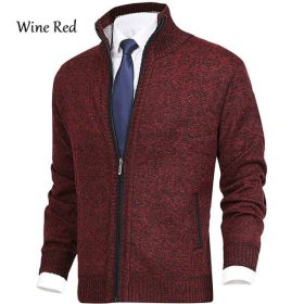 Men's Solid Color Stand Collar Cardigan Sweaters Coat (Option: Red-L)