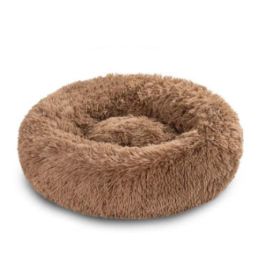 Round Long Hairy Autumn And Winter Nest Pad Cat Mattress (Option: DarkBrown-80cm)