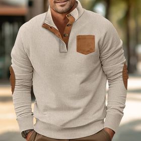 Patch Pocket Jacket Stand Collar Long Sleeve Corduroy Multicolor Hoodie (Option: Apricot-S)