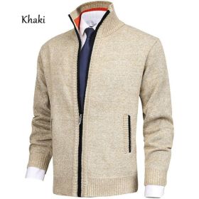 Men's Solid Color Stand Collar Cardigan Sweaters Coat (Option: Beige-L)