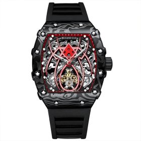 Barrel-shaped Fully Automatic Mechanical Luminous New Sports Fashion Mens Hollow-out Watch (Option: Dark Red)