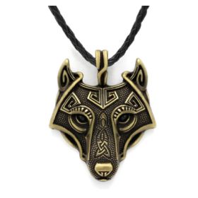Asgard Crafted Norse Grey Wolf Head Pendant Chain (Option: Gold-Rope)