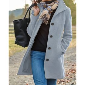Women's Casual Tweed Coat - Solid Color Mid-Length H-Silhouette Button Front Long Sleeve (Option: Light Gray-S)