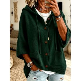 Womens Knitted Hooded Coat With Buttons (Option: Dark Green-S)