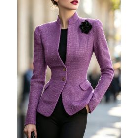 New Women's Solid Color Stand Collar Long-sleeved Slim-fit Short Jacket, Casual And Versatile, Elegant. (Option: S)