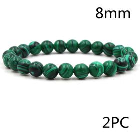 Classic Black Matte Green Malachite Bracelets Suitable Women Men Elastic Strand Jewelry (Option: Green8mm-2pc)