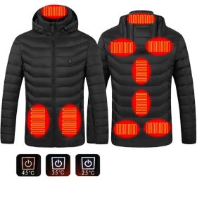 Men Heated Puffer Jacket Electric Heating Coat Insulated Hood Windbreaker 9Heat Zones (Option: Black Zone9-3xl)