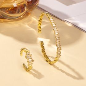 2pcs Fashionable Women's Cubic Zirconia Decorative Wristband, Irregularly Inlaid With Open Wristband Rings, Suitable For Matching With Daily Clothing (Option: Gold)