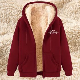 Men's Fleece Hoodie With Fleece Lining, Thick And Warm For Winter, Lamb Fleece For Autumn And Winter (Option: 17 Wine Red-M)