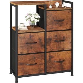 5 Drawer White Dressers For Bedroom 2 Tier Shelf Shelf Small Fabric Dresser For Closet Sturdy Metal Frame Modern Style Storage Cabinets Organization U (Option: brown)