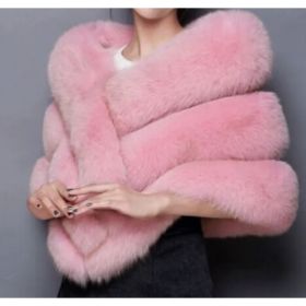 Autumn And Winter New Fox Fur Silver Fox Fur Coat Shawl Cape Female (Option: Pink-Standard size)