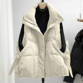 Women's Cotton Vest Off-season Large Size Outer Wear Fashionable Autumn And Winter New Sleeveless Waistcoat Thickened Coat (Option: White-2XL)