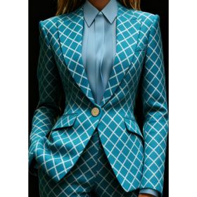 Houndstooth Lapel Slim Fit Suit Jacket For Women, Long Sleeve (Option: Lake Blue-L)