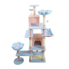 71 inch flower cat tree with large condo removable flower cushion and hammock blue (Option: Cat climbing frame)