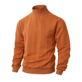 Knitted Solid Color Men's Fashion Jacquard High Collar Warm Sweater (Option: Orange-M)