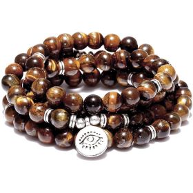 Amazon Stone Tiger Eye Stone Bracelet Necklace 108 Buddha Beads Lotus Bracelet (Option: Tigers Eye-1PC)