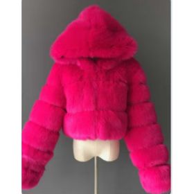 Colorful Short Coat With Hood, Warm Upper Garment, Plus Size (Option: Rose red-S)
