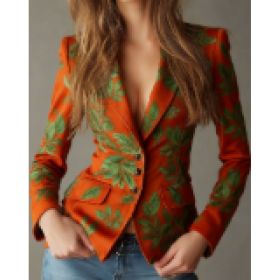 Retro-style Floral Print Velvet Slim-fit Suit Jacket (Option: 5style-XL)