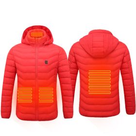 Men Heated Puffer Jacket Electric Heating Coat Insulated Hood Windbreaker 9Heat Zones (Option: Red-L)