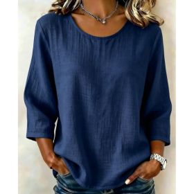 Womens Casual Solid-Color Crew-Neck T-Shirt (Option: Navy Blue-S)