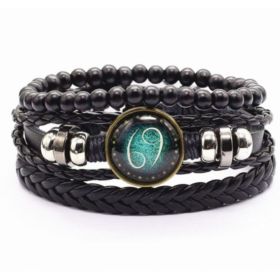 Vintage Braided Leather Cord Set Bracelet, Cowhide Hand Cord, Men's Leather Bracelet (Option: Cancer)