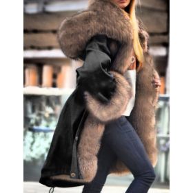 Long-sleeved Oversized Coat With A Fur Collar And Hood (Option: 3XL-Black)