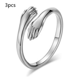 Alloy Simple Hands Hug Ring Opening Adjustable Jewelry (Option: Silver-3PCS)