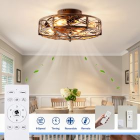 20in  Mounting Type Caged Ceiling Fan With Lights And Remote Control ,Reversible Motor, DC Remote Control,6 Speed Ceiling Fan,Timing Fan Lamp--NOT Inc (Option: Antique Bronze)